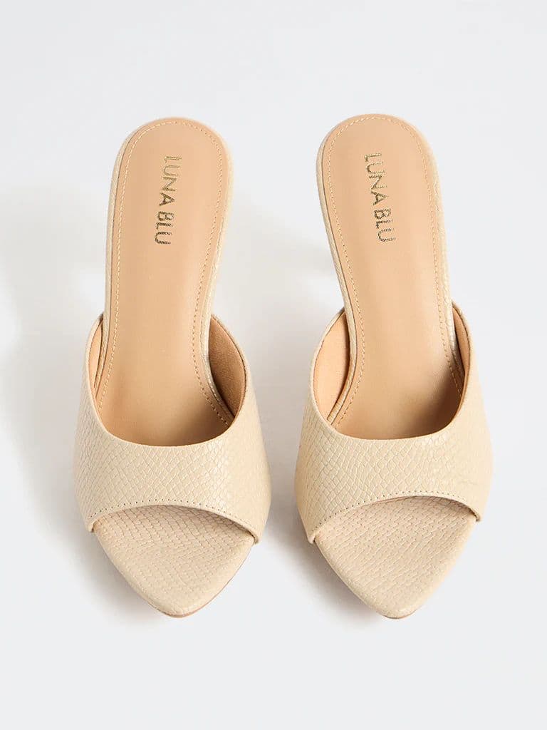 LUNA BLU Beige Reptile-Textured Flared-Heel sandals — photo 2