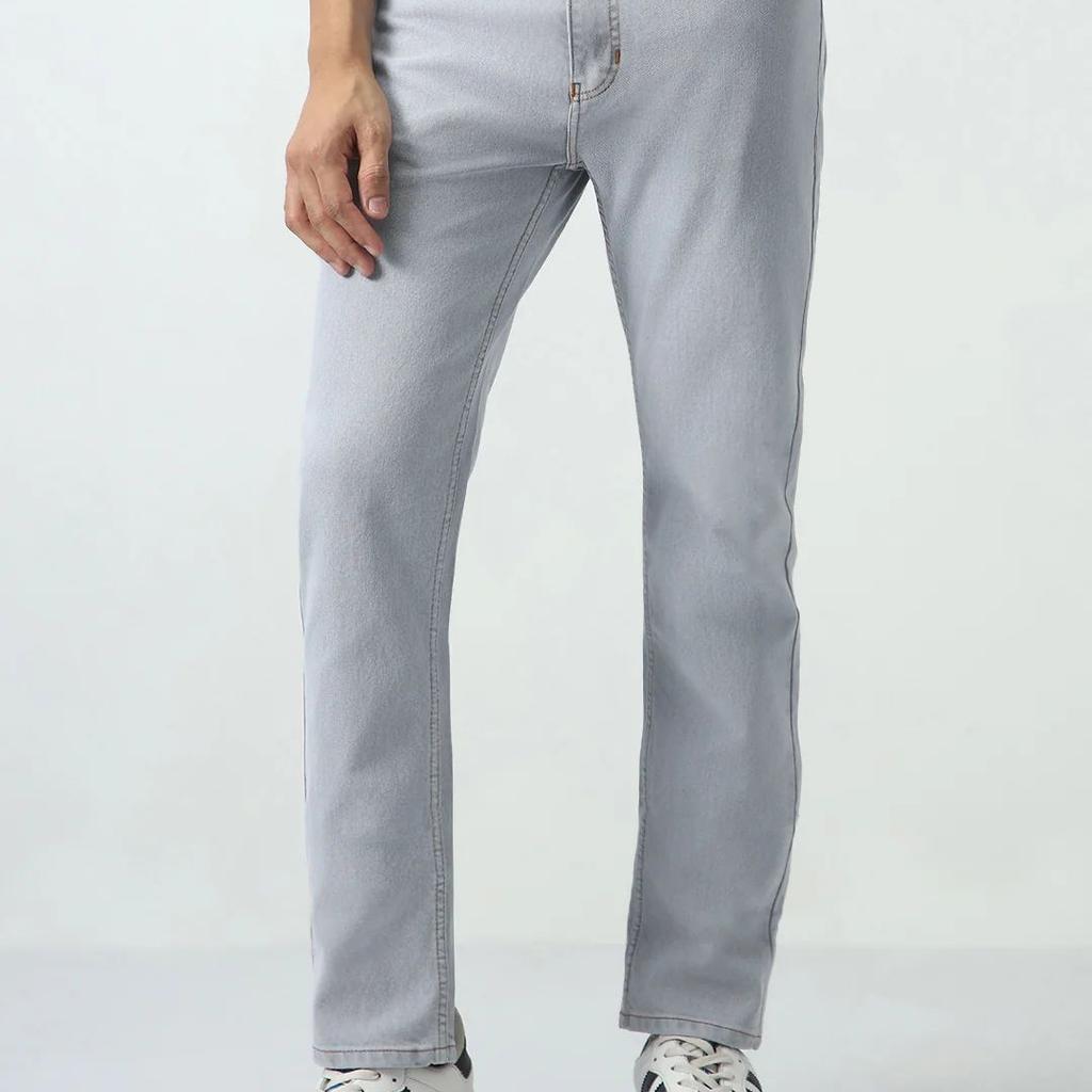 Men's Ice Grey Slim Fit Washed Denim Jeans Stretchable