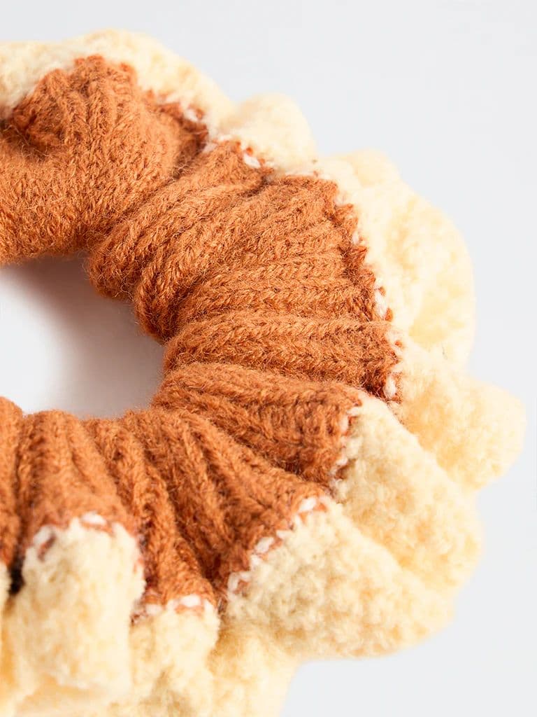 Westside Accessories Brown Colour-Blocked Crochet Scrunchie — photo 3