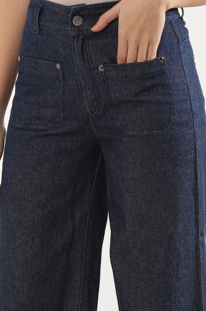 Dark Blue Denim Flared Pants — photo 7