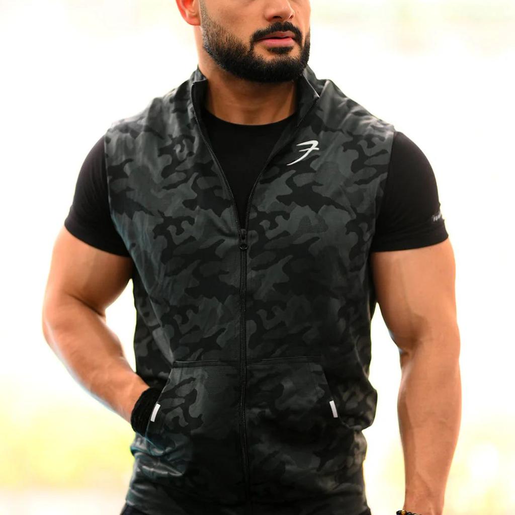Camo Sleeveless Jacket Black