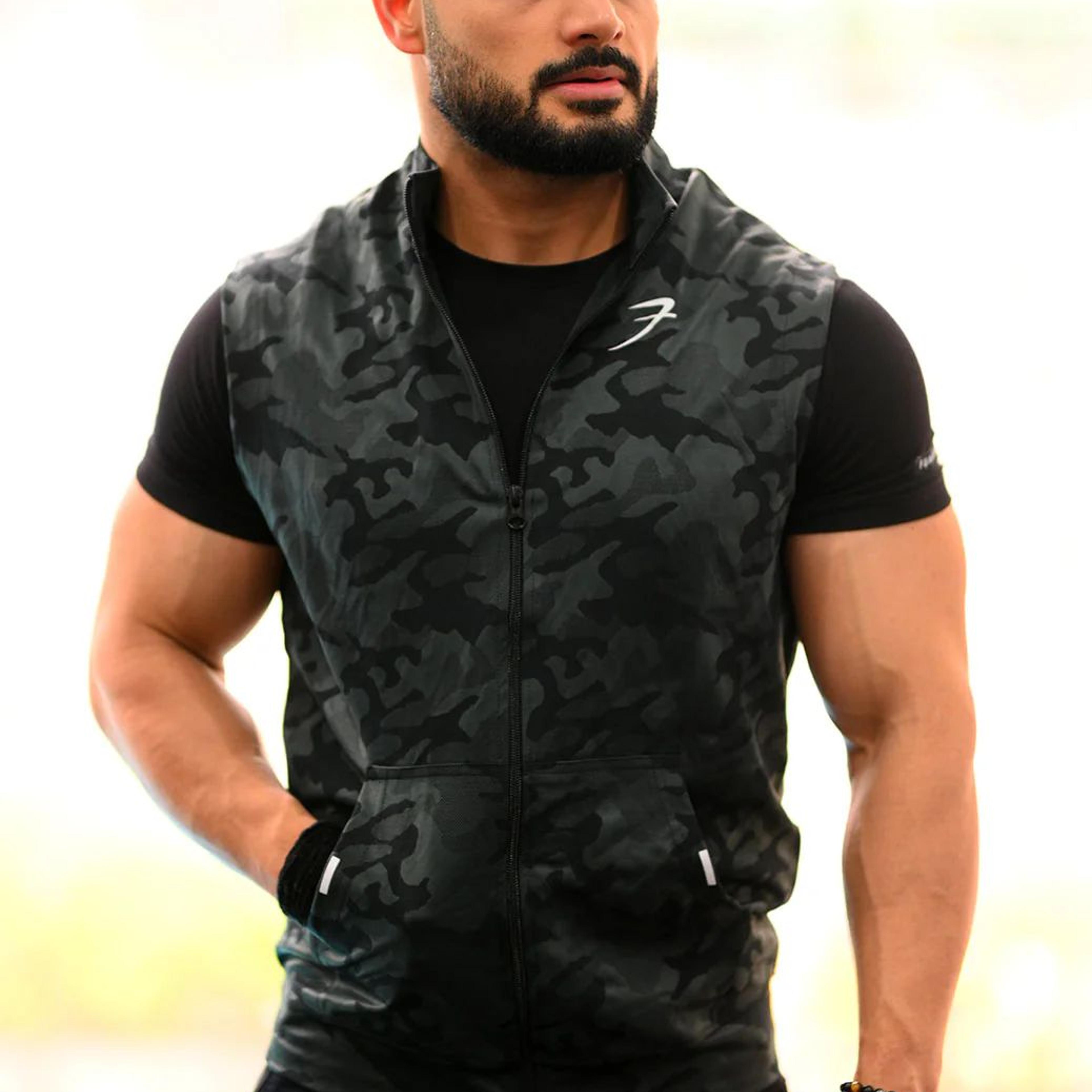 Camo Sleeveless Jacket Black