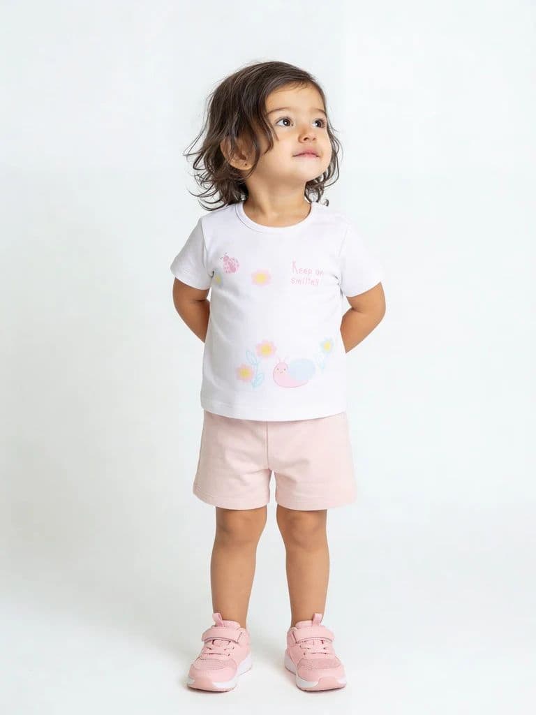 HOP Baby Girls Multicolour Printed Cotton T-Shirt and Shorts Set