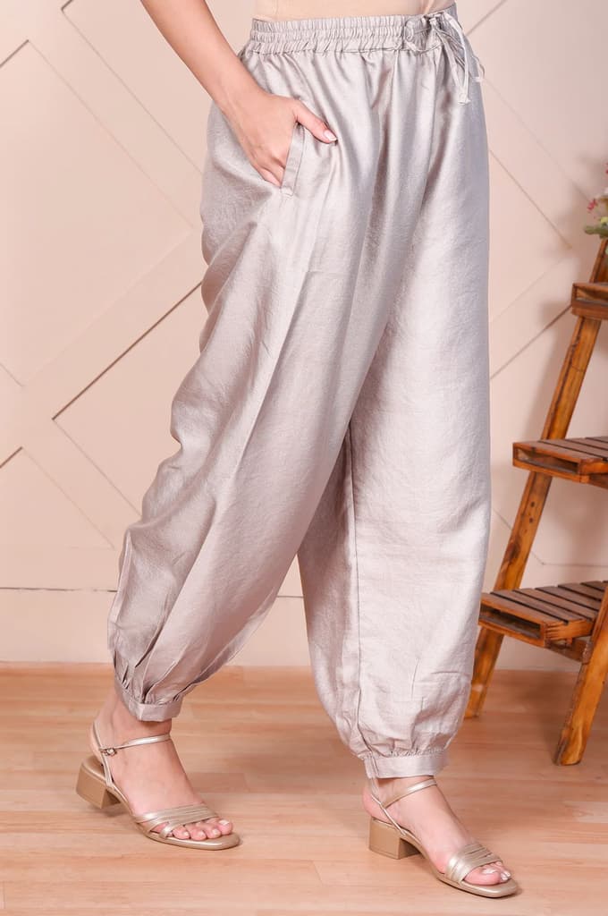 Silver Solid Relaxed-Leg Pants — photo 3