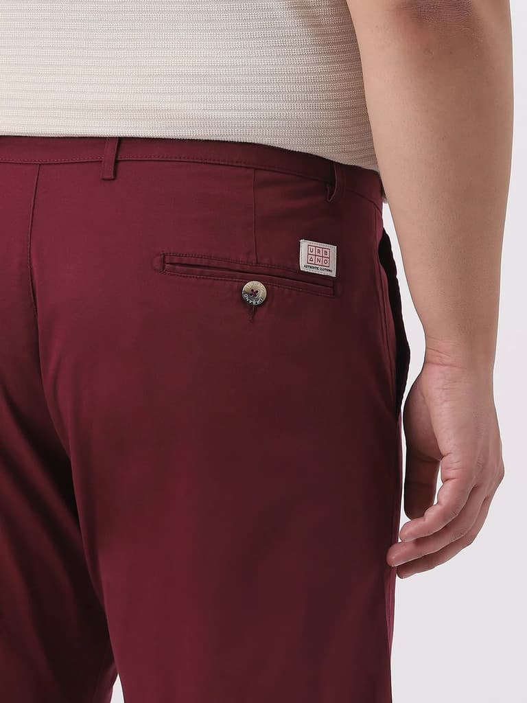 Plus Men's Dark Maroon Cotton Regular Fit Casual Chinos Trousers Stretch — photo 7