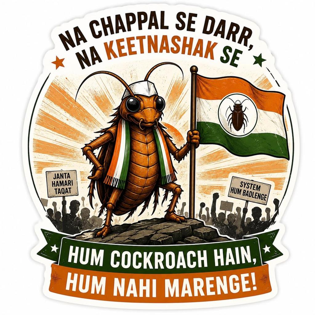 Cockroach Janta Party Premium Satire Mixed Theme Sticker | Funny Political Parody Shelf Adhesive Paper Sticker | Non Waterproof Sticker for Laptop, Car, Bike, Bottle, Notebook, Helmet & Gift (20)