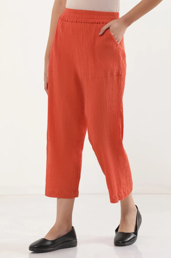 Rust Solid Wide Leg Rayon Culottes With Elasticated Waist — photo 3