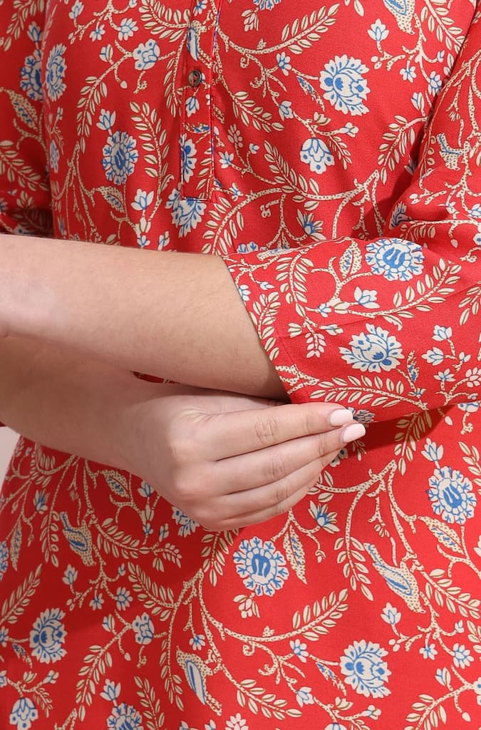 Orange Bold Floral Printed Cotton Cambric Straight Kurta — photo 8