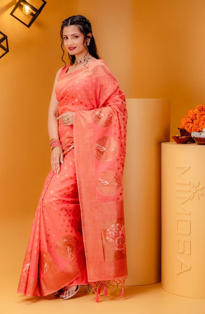 Mimosa Women's Woven Design Banarasi Style Art Silk Saree With Blouse Piece : SA00001808GJFREE — photo 4