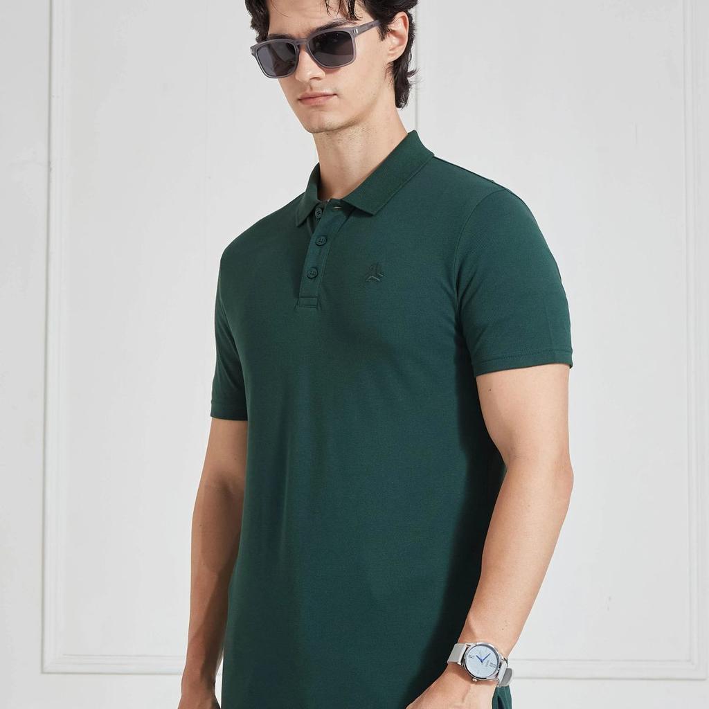 Men's Green Solid Polo Collar T-Shirt