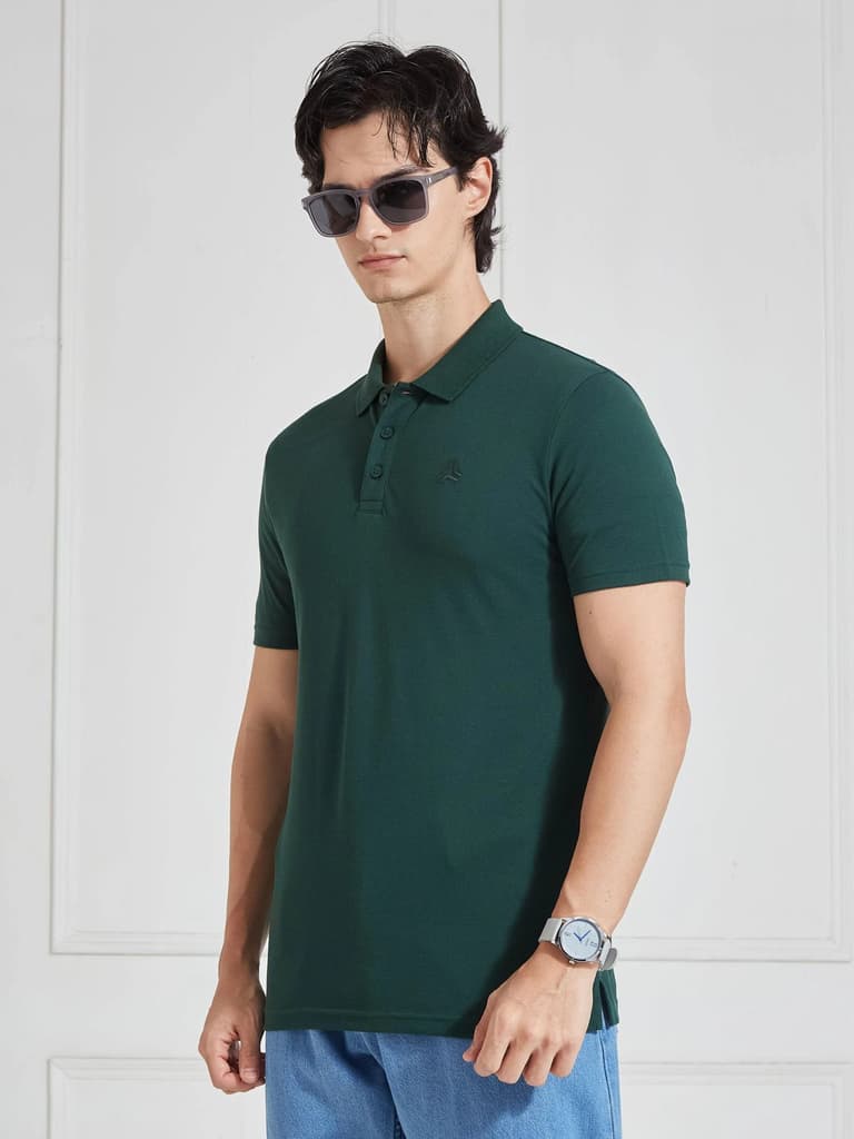 Men's Green Solid Polo Collar T-Shirt — Green / S