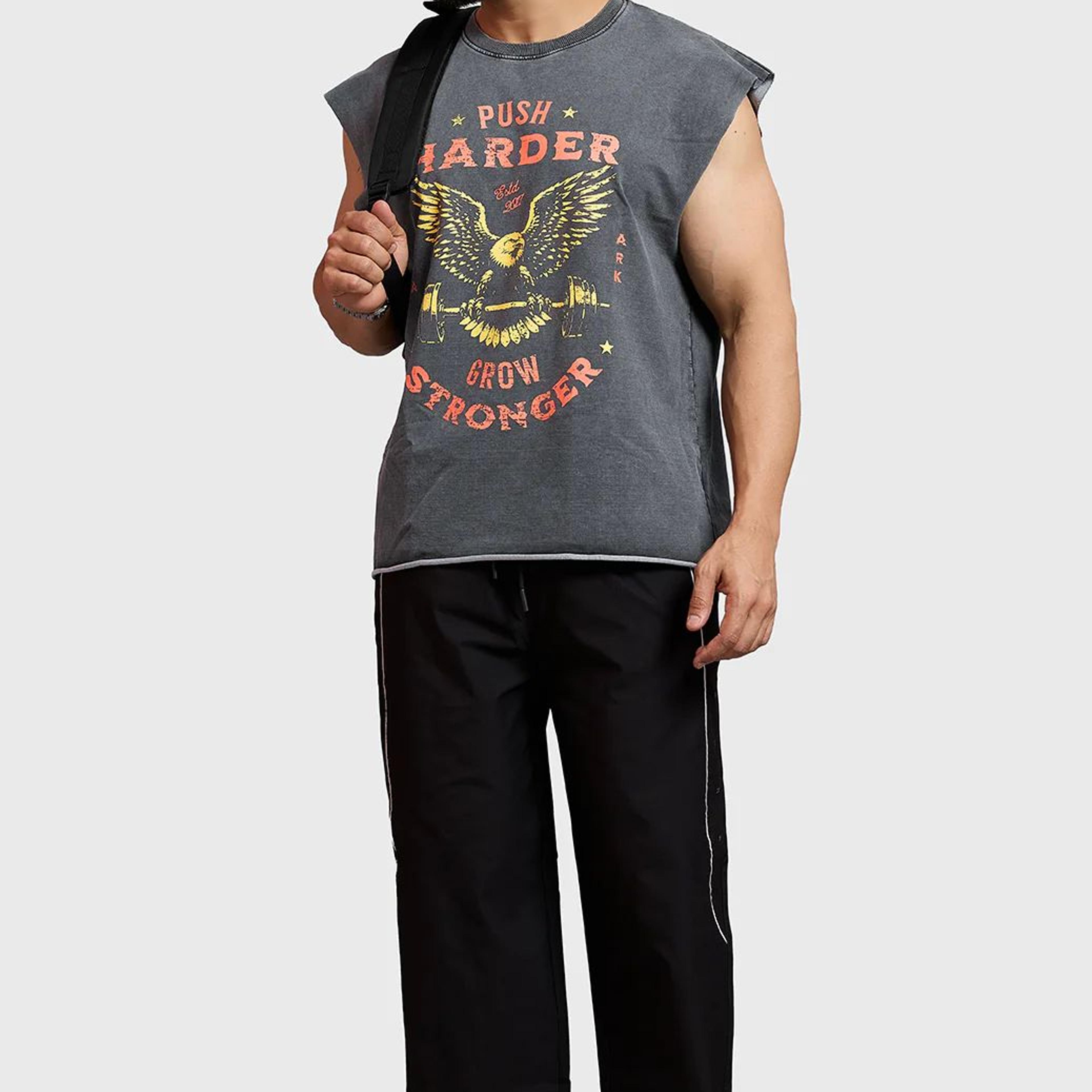 Push Harder Washed Capsleeves Tank Dark Grey