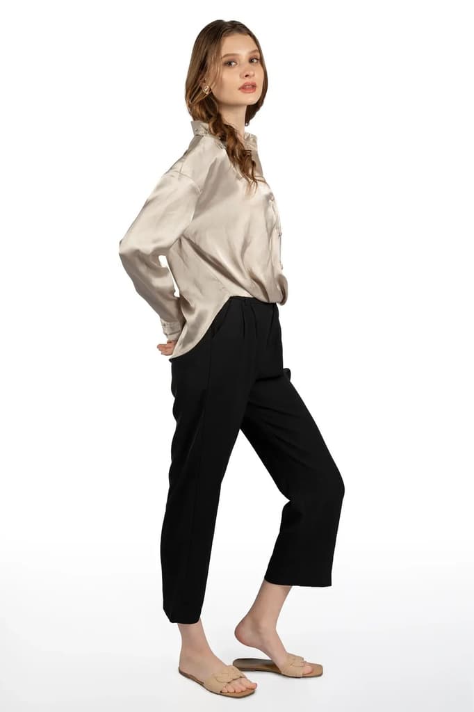 Beige Satin Collared Crop Shirt — photo 2