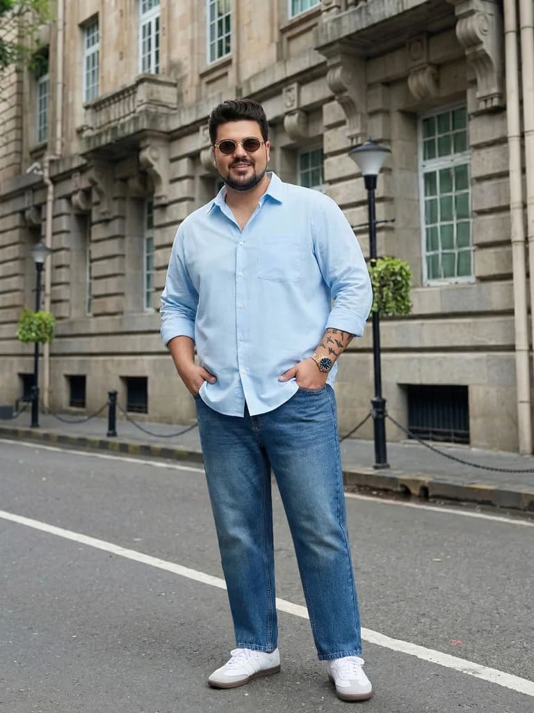 Plus Men's Light Blue Relaxed Fit Washed Denim Jeans Non-Stretchable — photo 4