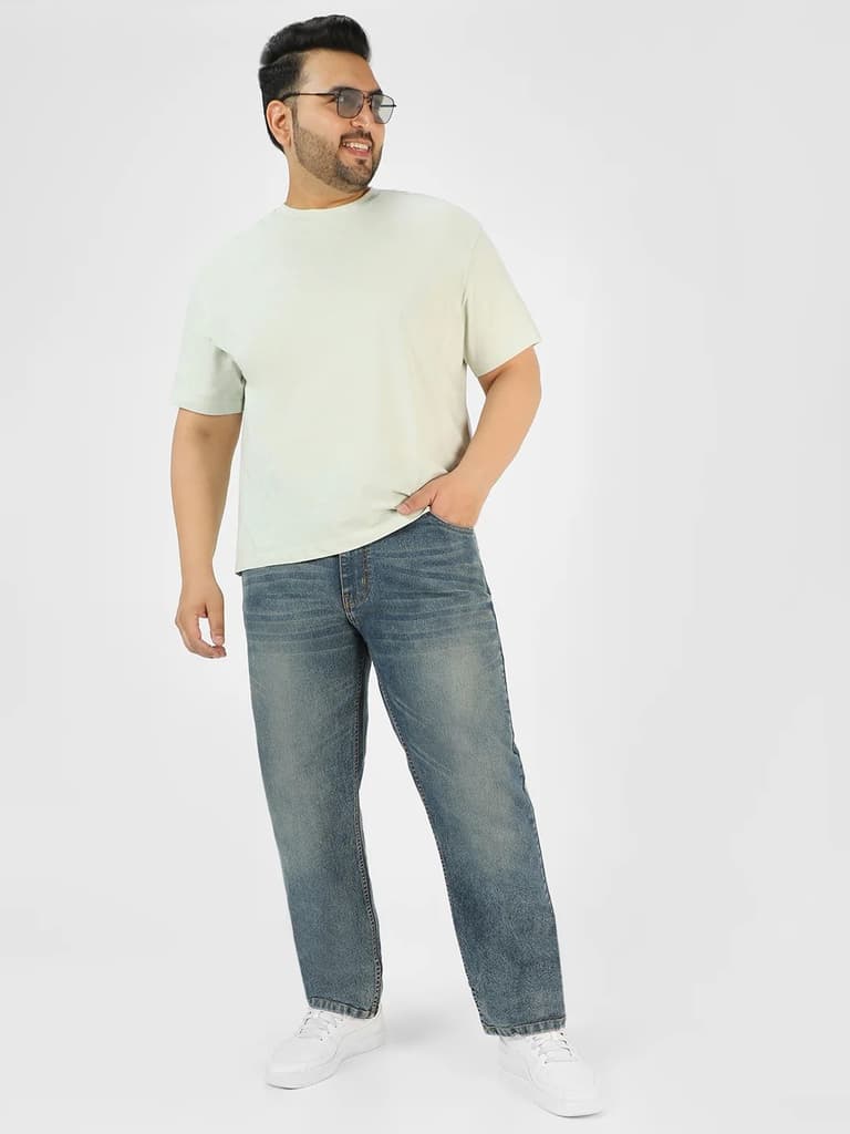 Plus Men's Blue Regular Fit Washed Jeans Stretchable — photo 4