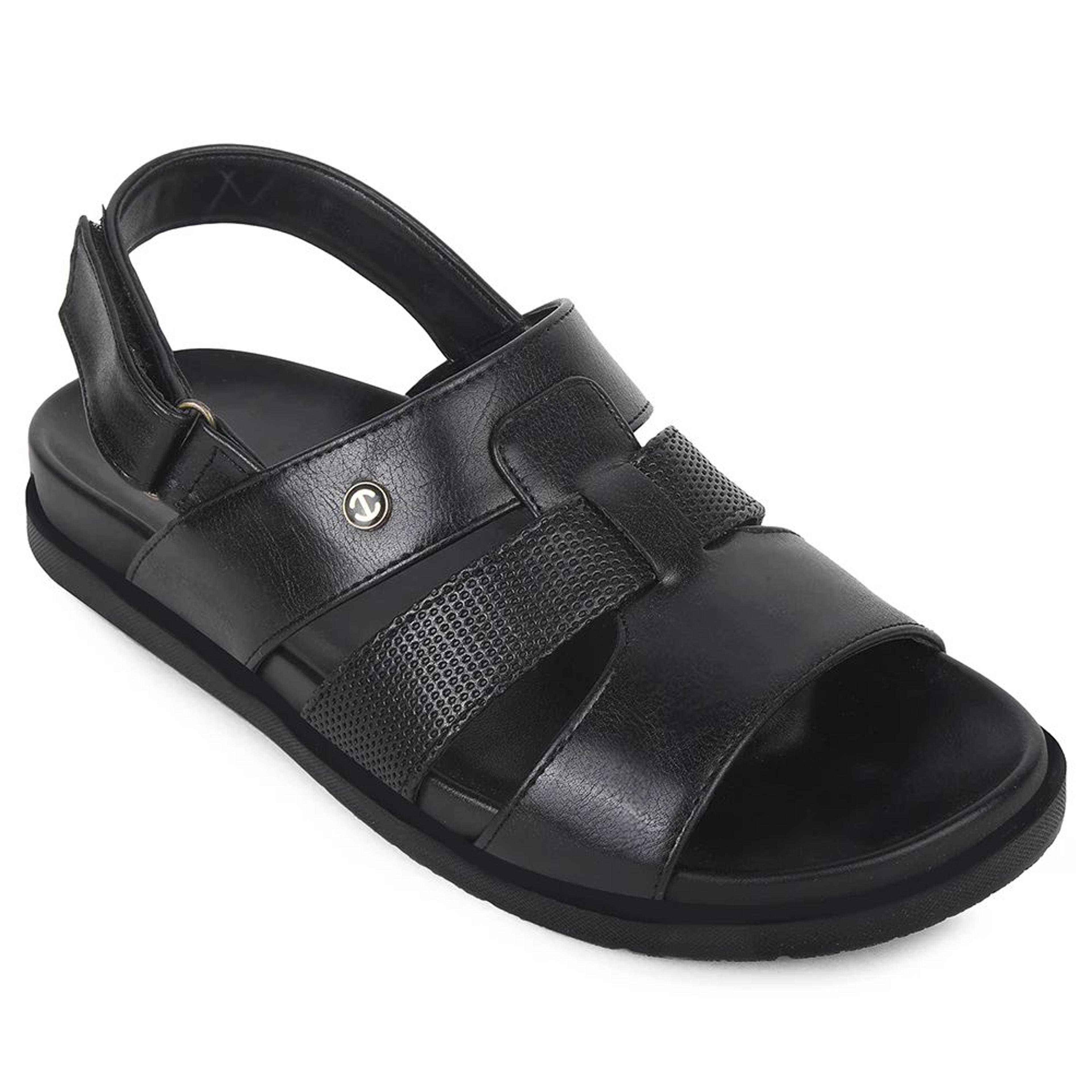 Healers Black Casual Flat Sandal for Men LEEKSER-1E by Liberty