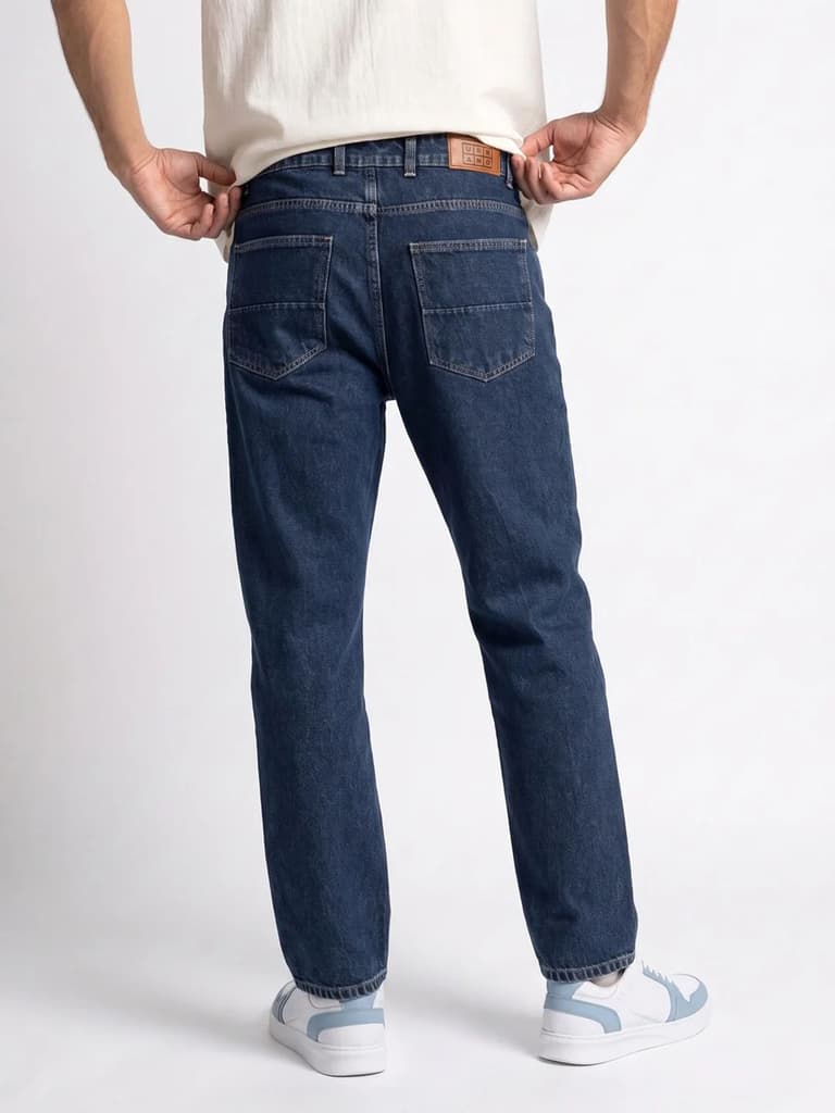 Men's Dark Blue Relaxed Fit Washed Denim Jeans Non-Stretchable — photo 3