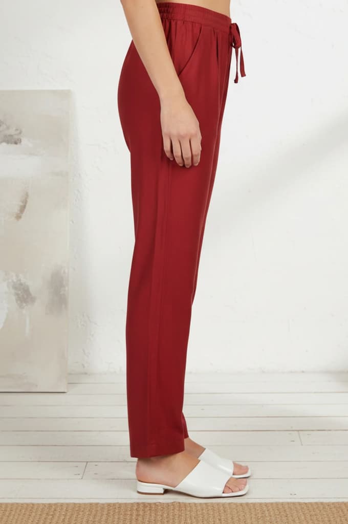 Red Solid Relaxed Fit Ankle Length Mid Rise Straight Pants — photo 4
