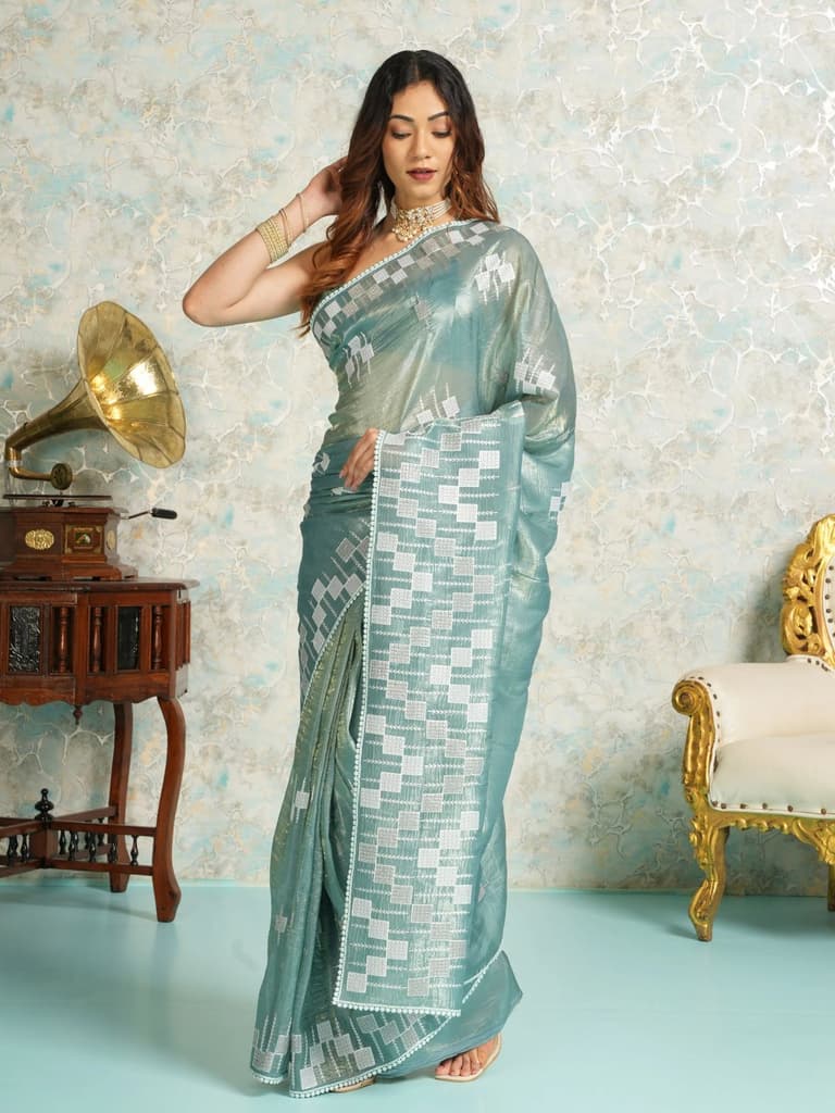 Mimosa Women's Woven Design Banarasi Style Tissue Crush Saree With Blouse Piece : SA00002009SFFREE — photo 3