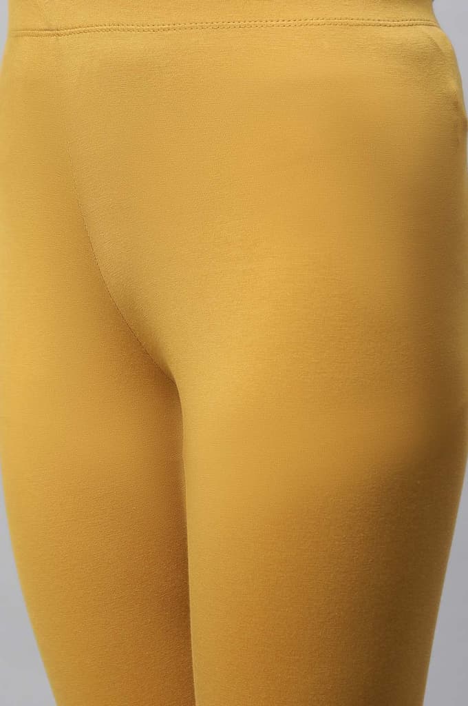 Yellow Solid Skinny Fit Cotton Tights With Slip On Closure — photo 6