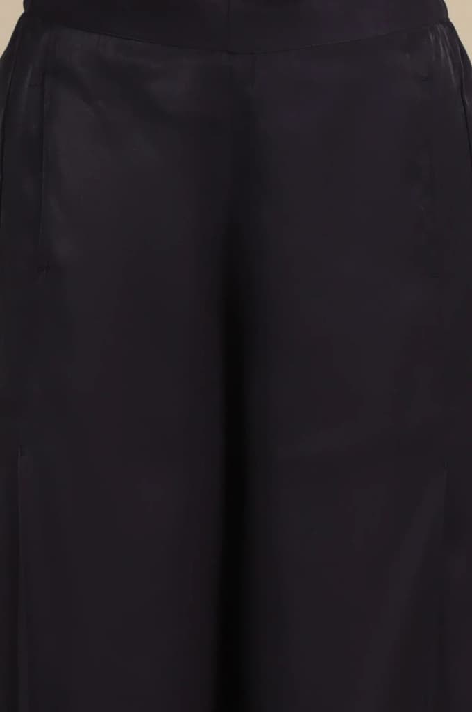 Blue Solid Flared Rayon Palazzo With Pleats — photo 6