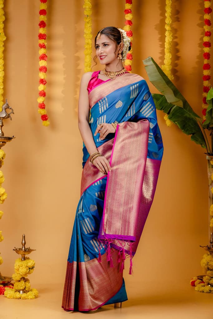 Mimosa Women's Woven Design Kanjivaram Style Art Silk Saree With Blouse Piece : SA00001732SFFREE — photo 4