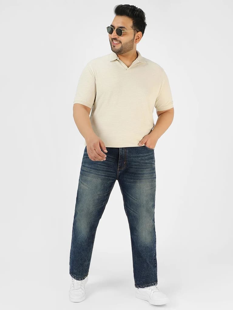 Plus Men's Dark Blue Regular Fit Washed Jeans Stretchable — photo 4