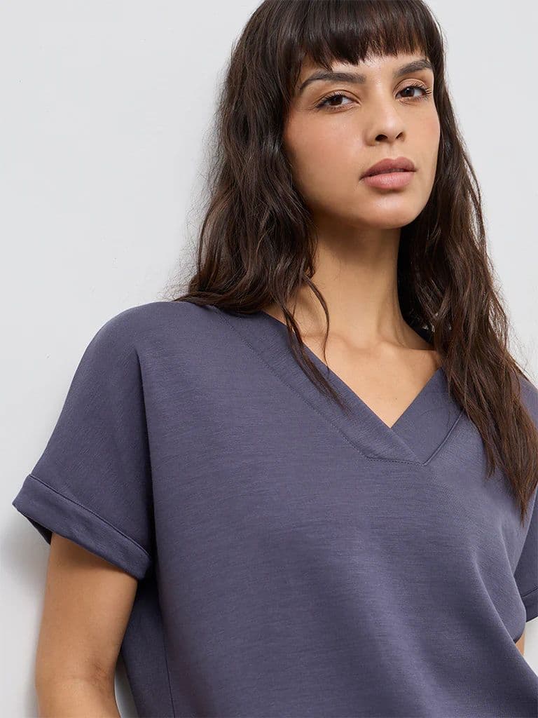 Wunderlove Charcoal Solid V-Neck Top — photo 3