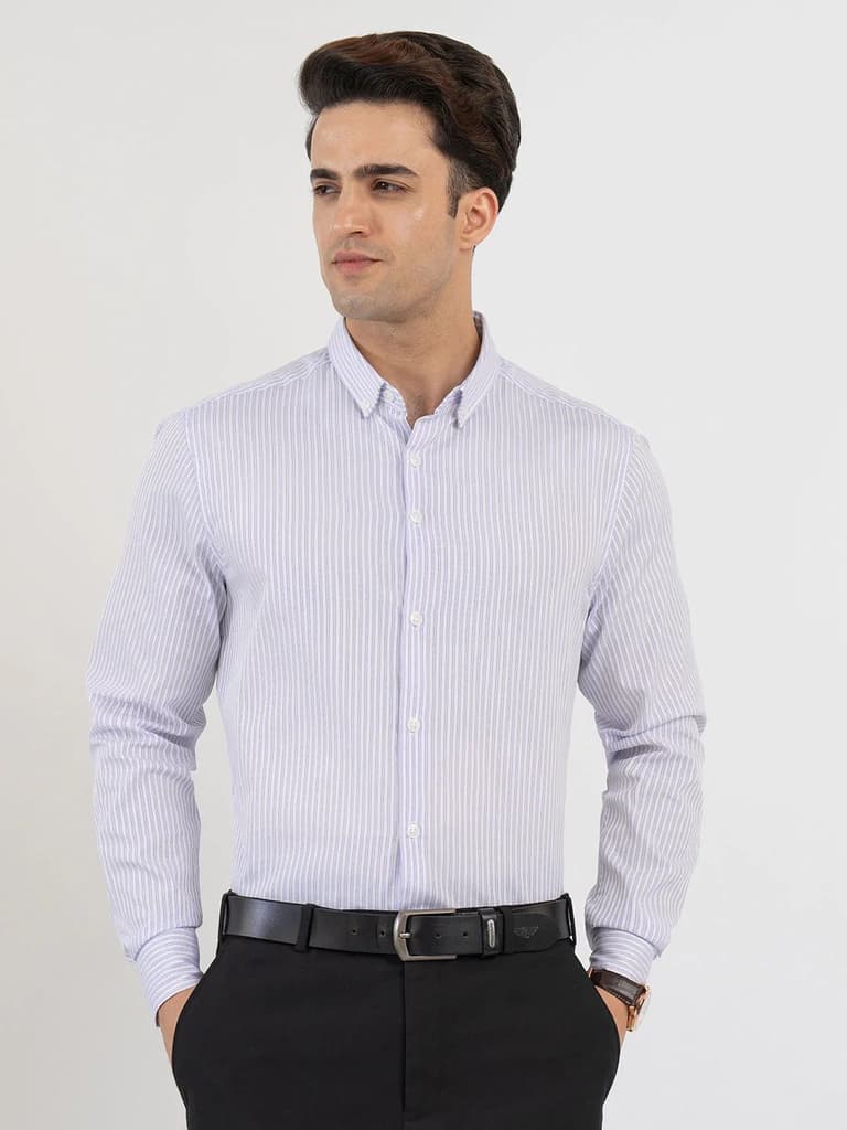 Shirts for Men in Blue | Dobby Stripe Full Sleeve Shirt — S / Blue