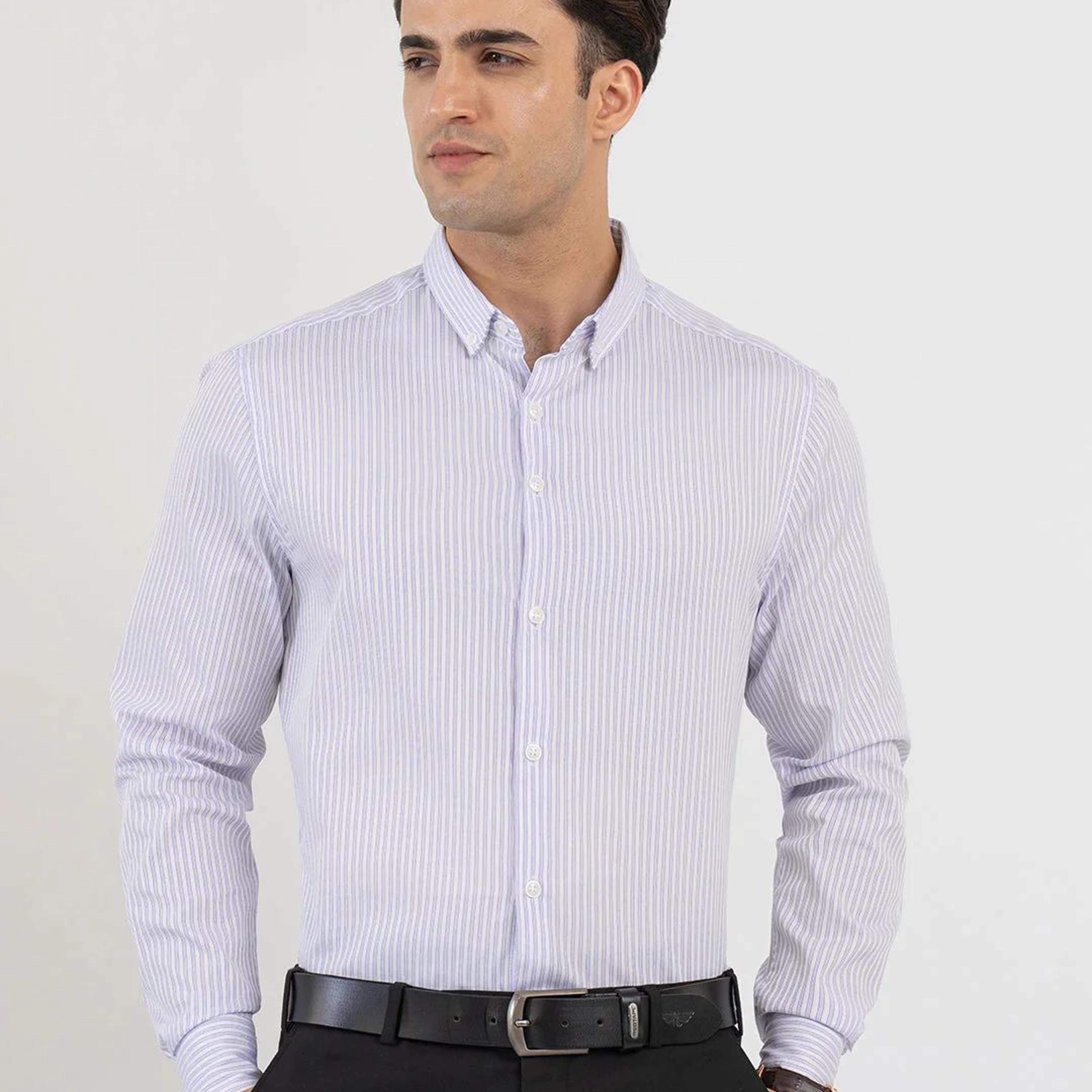 Shirts for Men in Blue | Dobby Stripe Full Sleeve Shirt