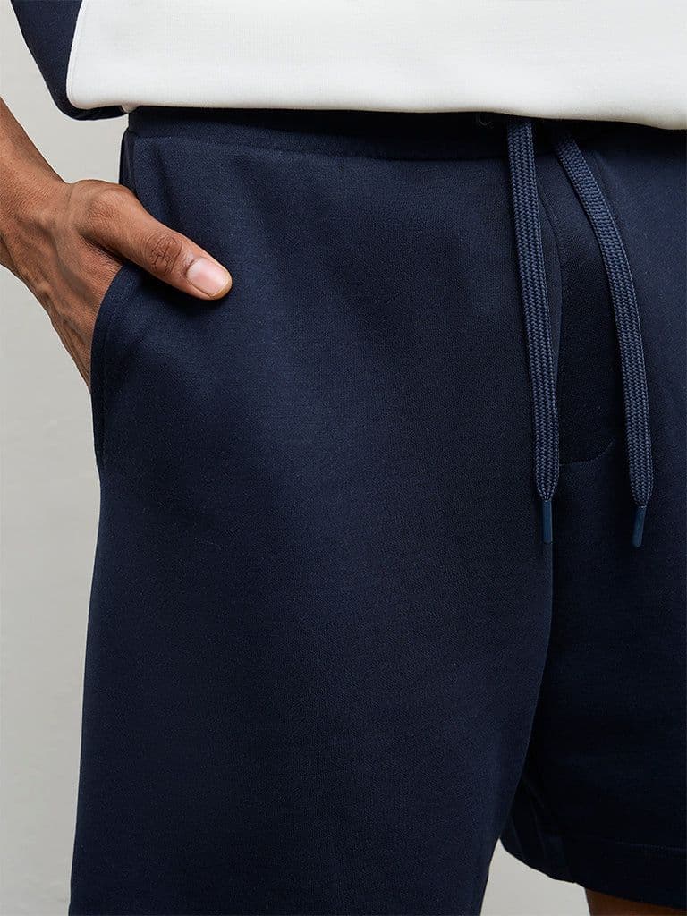 Nuoflexx Navy Relaxed-Fit Mid-Rise Cotton-Blend Shorts — photo 3
