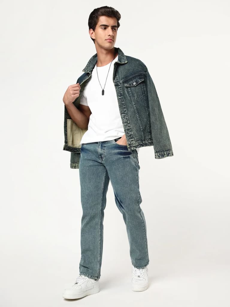 Men's Ice Blue Regular Fit Acid Washed Denim Jeans Stretchable — photo 4