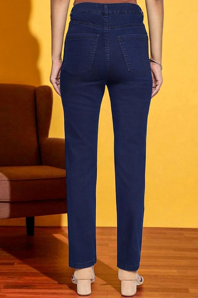 Blue Cotton Lycra Ankle Length Denim Straight Pants with YKK Zipper — photo 5