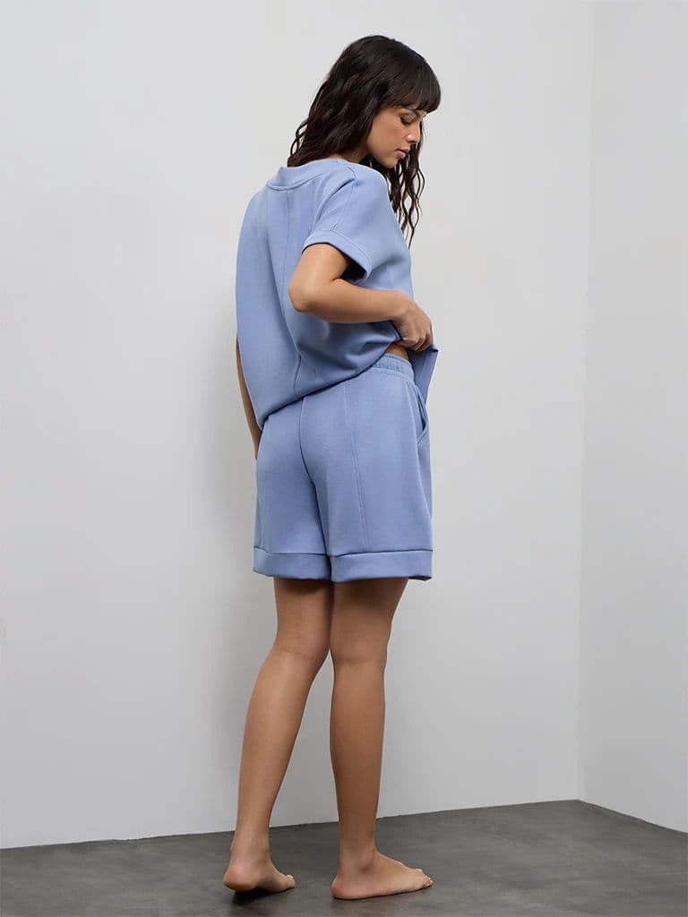 Wunderlove Dusty Blue Solid High-Rise Shorts — photo 4
