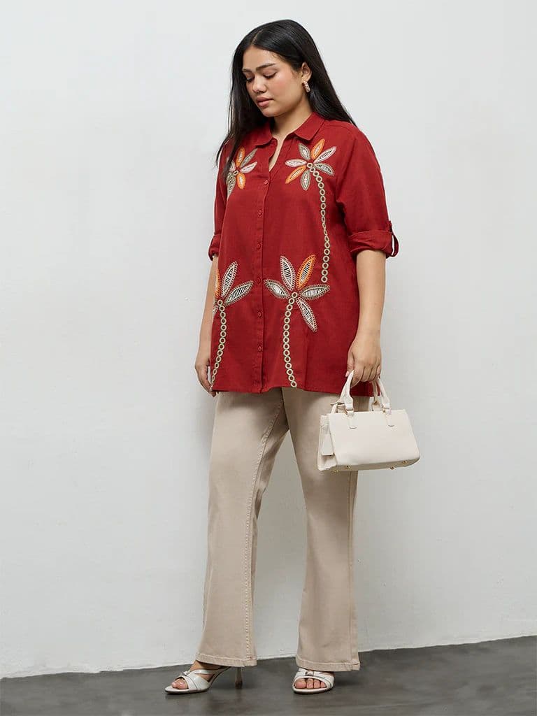 Gia Rust Floral Cotton Embroidered Blouse — photo 2