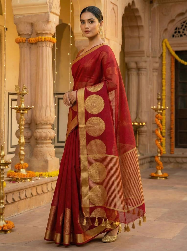 MIMOSA Women's Woven Design Kanjivaram Style Art Silk Saree with Blouse Piece - Maroon ( SA00003148MRFREE ) — photo 3