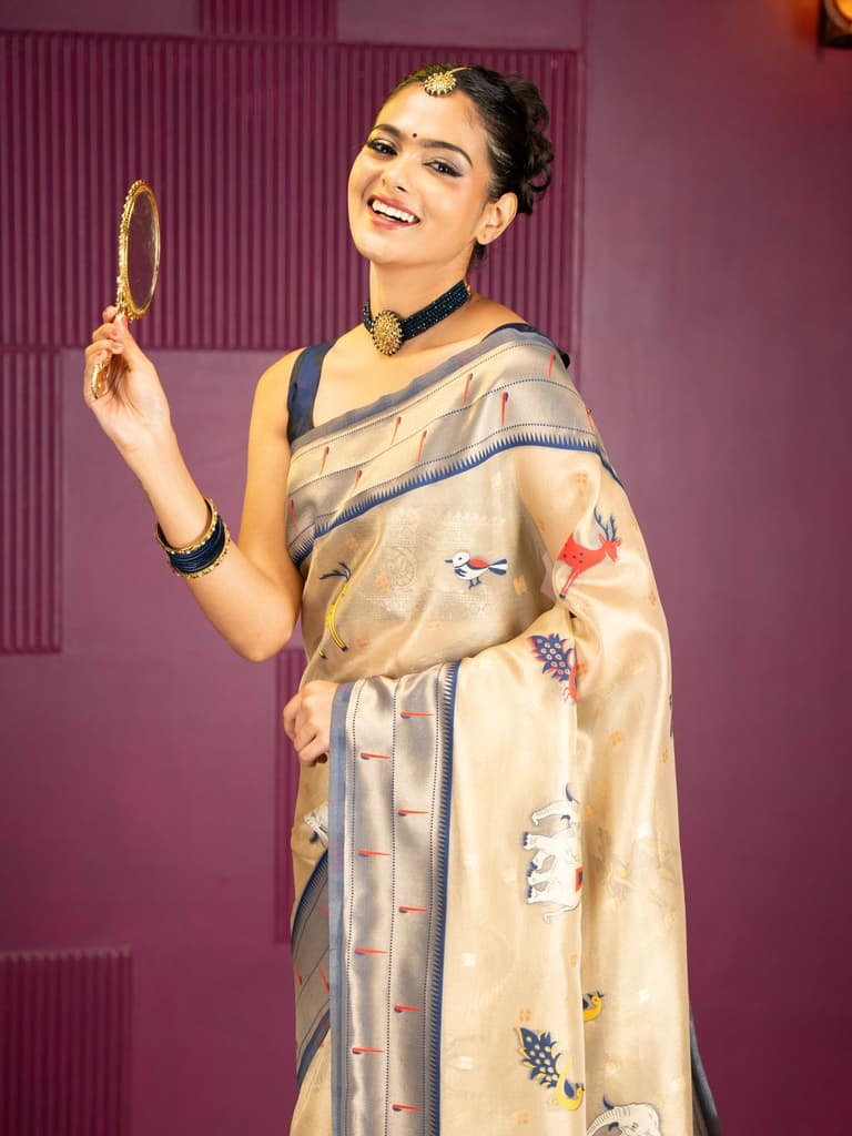Mimosa Women's Woven Design Banarasi Style Art Silk Saree With Blouse Piece : SA00001954NVFREE — Navy