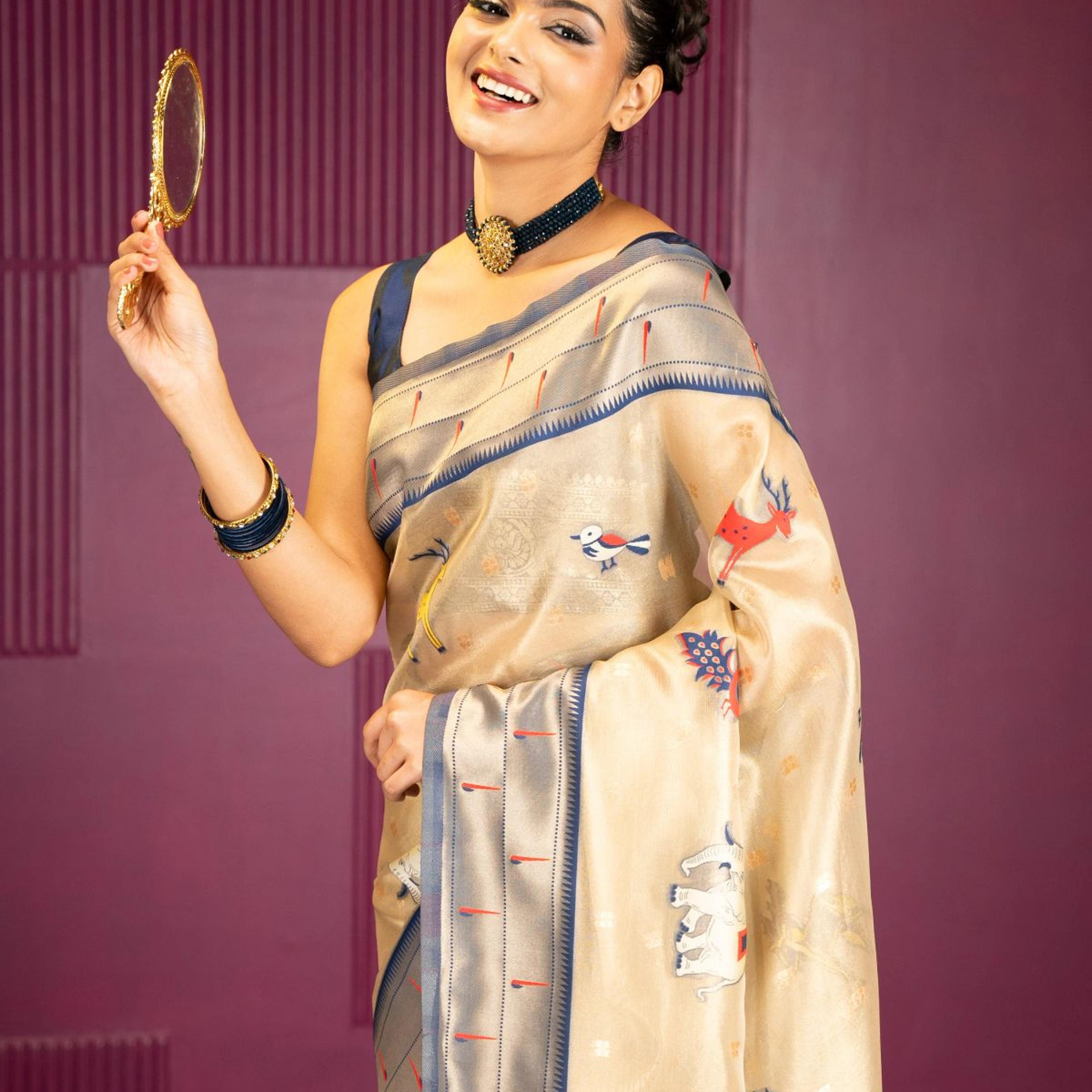 Mimosa Women's Woven Design Banarasi Style Art Silk Saree With Blouse Piece : SA00001954NVFREE