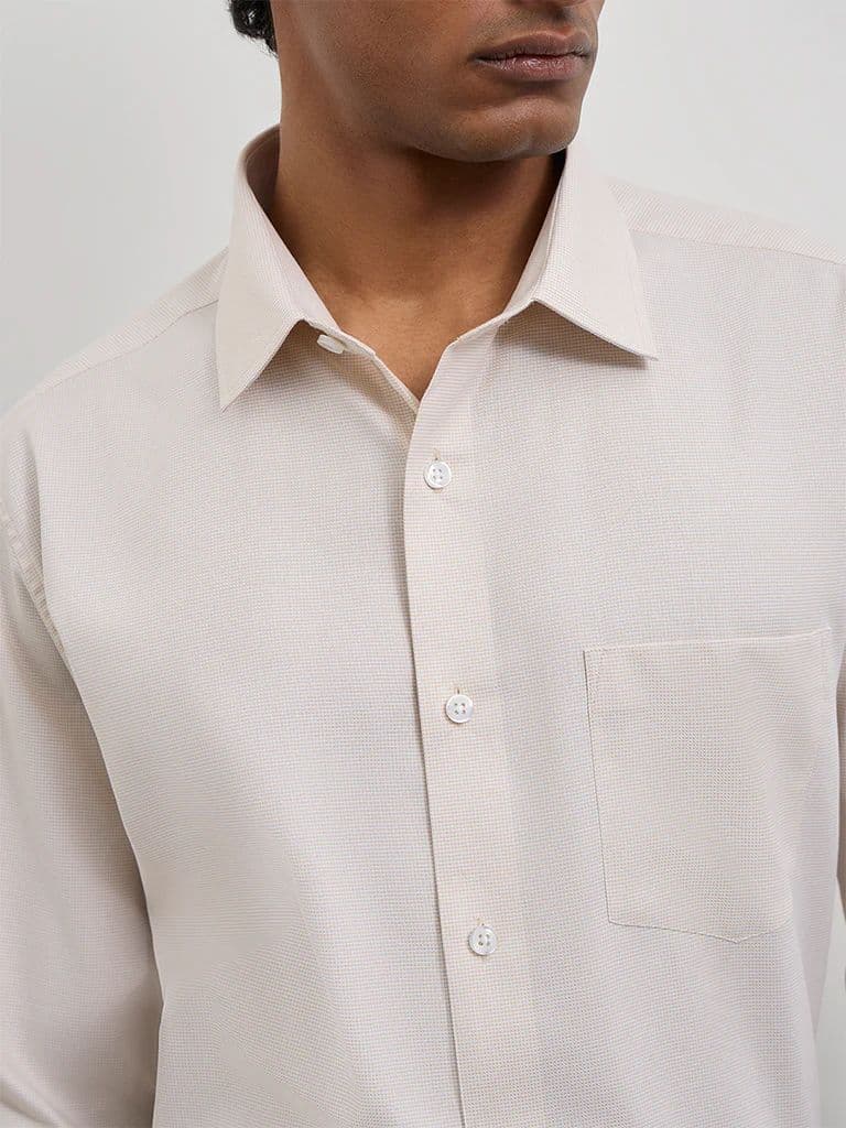 WES Formals Light Beige Relaxed-Fit Cotton Shirt — photo 3