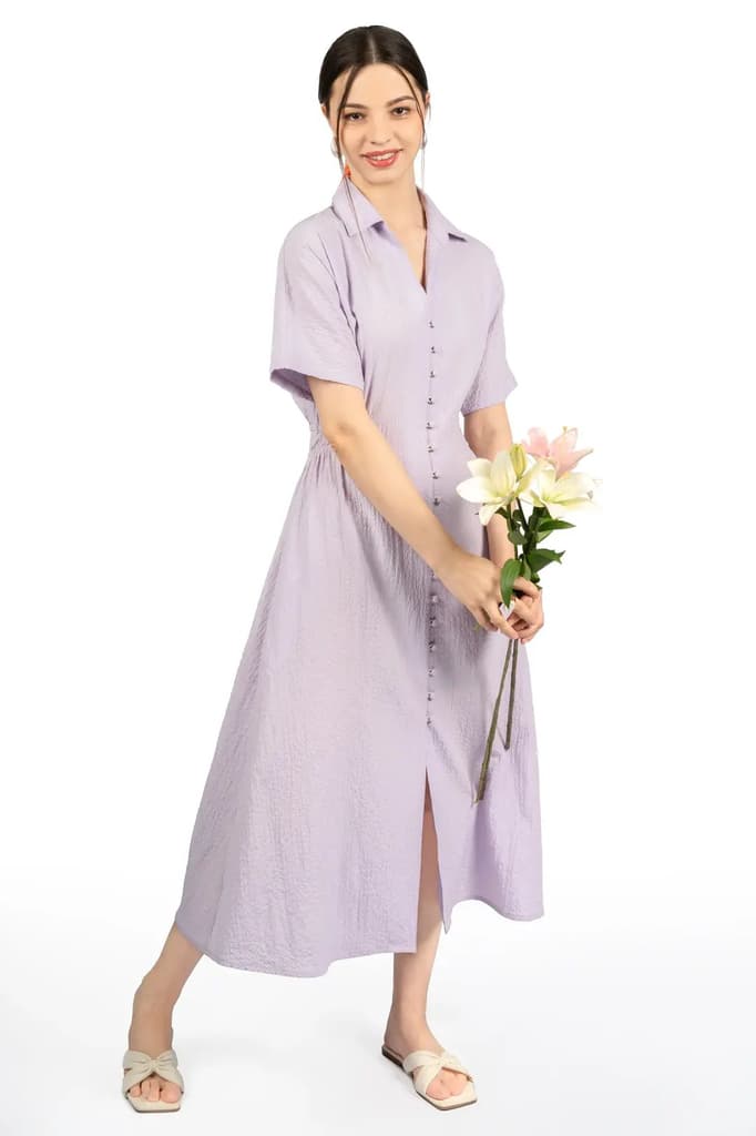 Lavender Collared Fit & Flare Midi Dress — photo 6