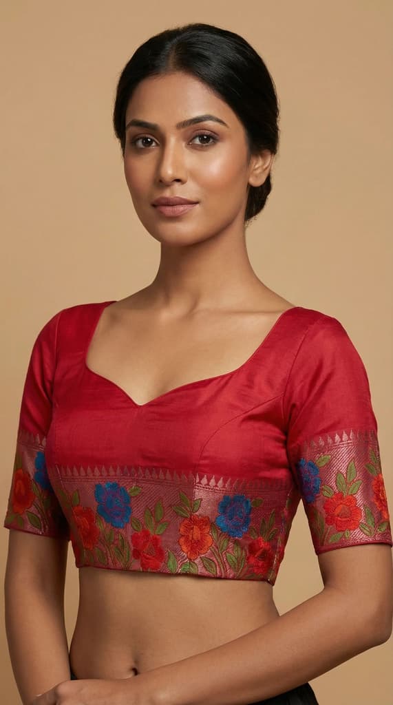 MIMOSA Women's Woven Design Paithani Style Raw Silk Saree with Blouse Piece - Rani ( SA00003129RNFREE ) — photo 5