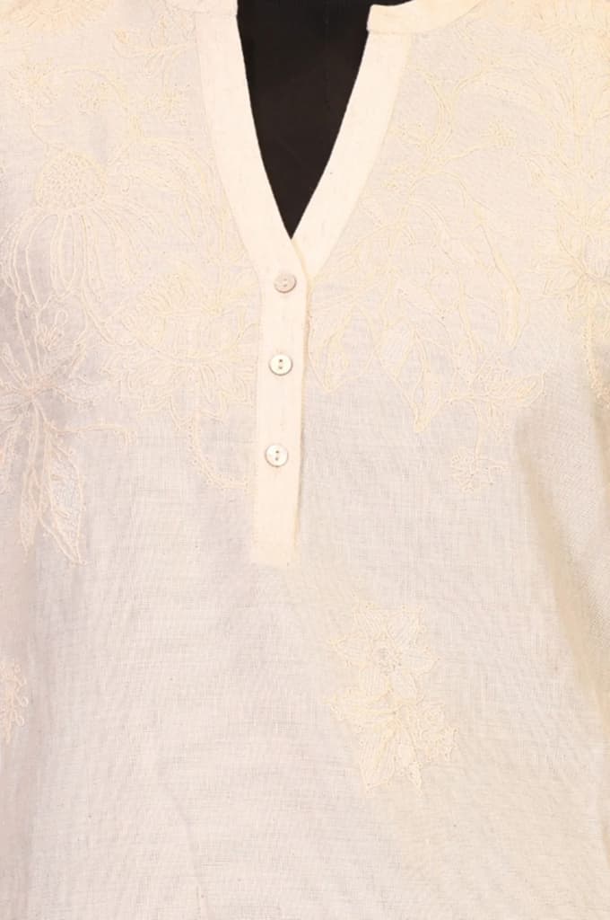 Off White Embroidered Rayon Straight Kurta and Pants Set — photo 2