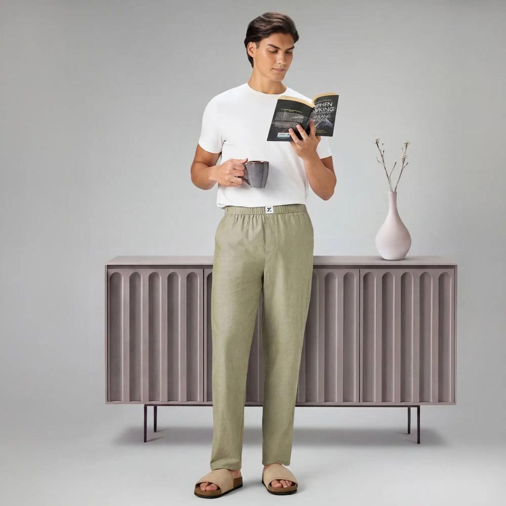 Ultra-Breathable Cotton Chambray Pyjamas - Dusty Olive — photo 2