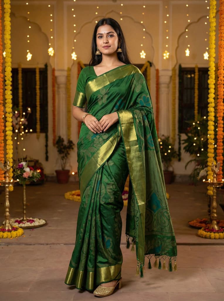 MIMOSA Women's Woven Design Mysore Silk Style Crepe Saree with Blouse Piece - Green ( SA00003135GRNFREE ) — Default Title