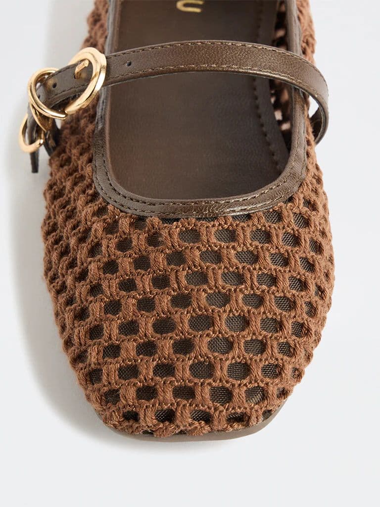LUNA BLU Brown Crochet-Textured Mary Jane Shoes — photo 4