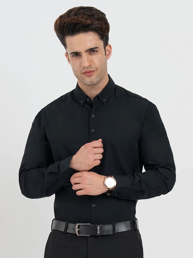 Shirts for Men in Black | Solid Full Sleeve Shirt — S / Black