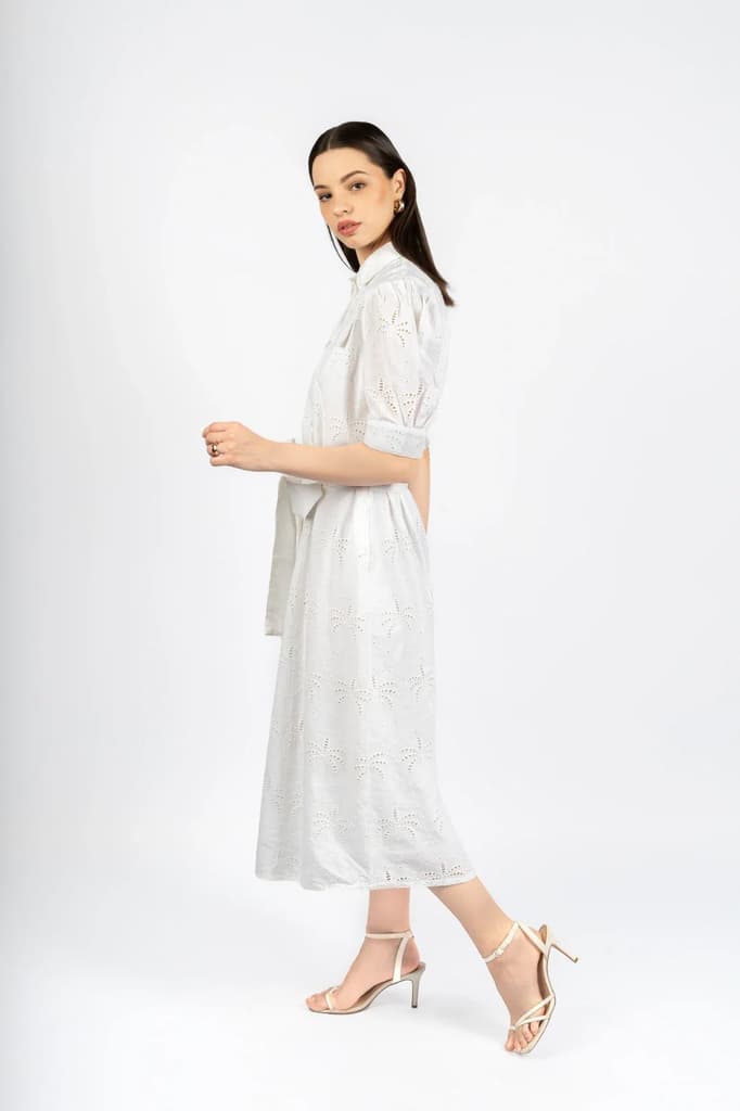 White Cotton Schiffly Midi Fit & Flare Dress — photo 6