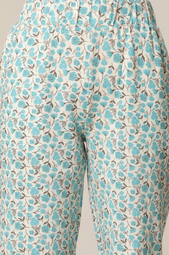 White and Blue Floral Printed Top and Palazzo lounge Wear Set — photo 9