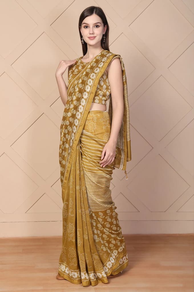 Mustard Tassels Cotton Silk Saree with Unstitched Blouse — photo 4
