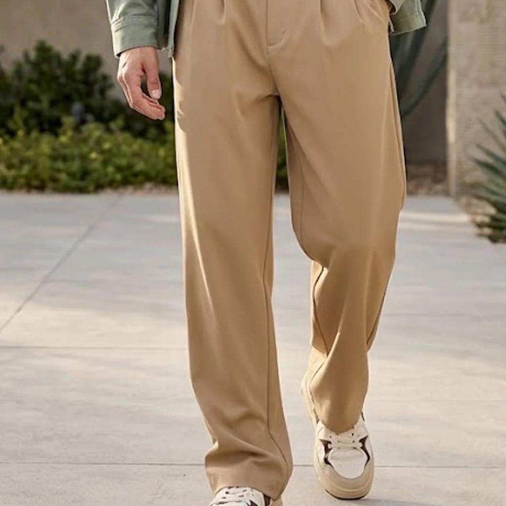 Men's Khaki Loose Baggy Fit Solid Korean Trousers Stretchable